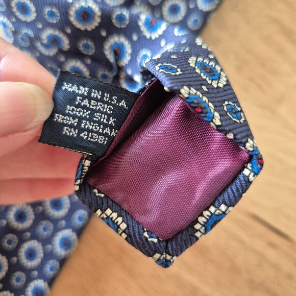 Vintage Polo By Ralph Lauren Hand Made in USA 100% Silk Medallion Neck-Tie Navy - Picture 5 of 6